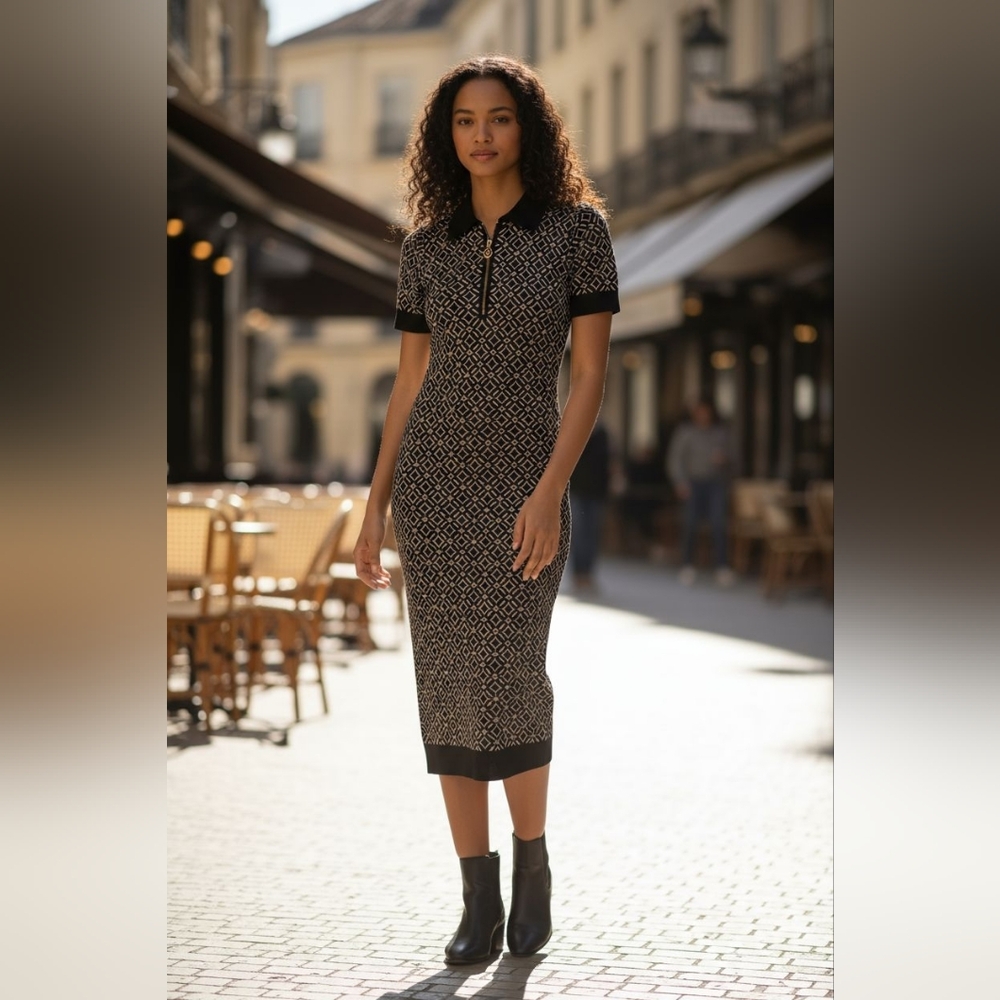 Michael Kors Midnight Blue Logo Jacquard Polo Dress